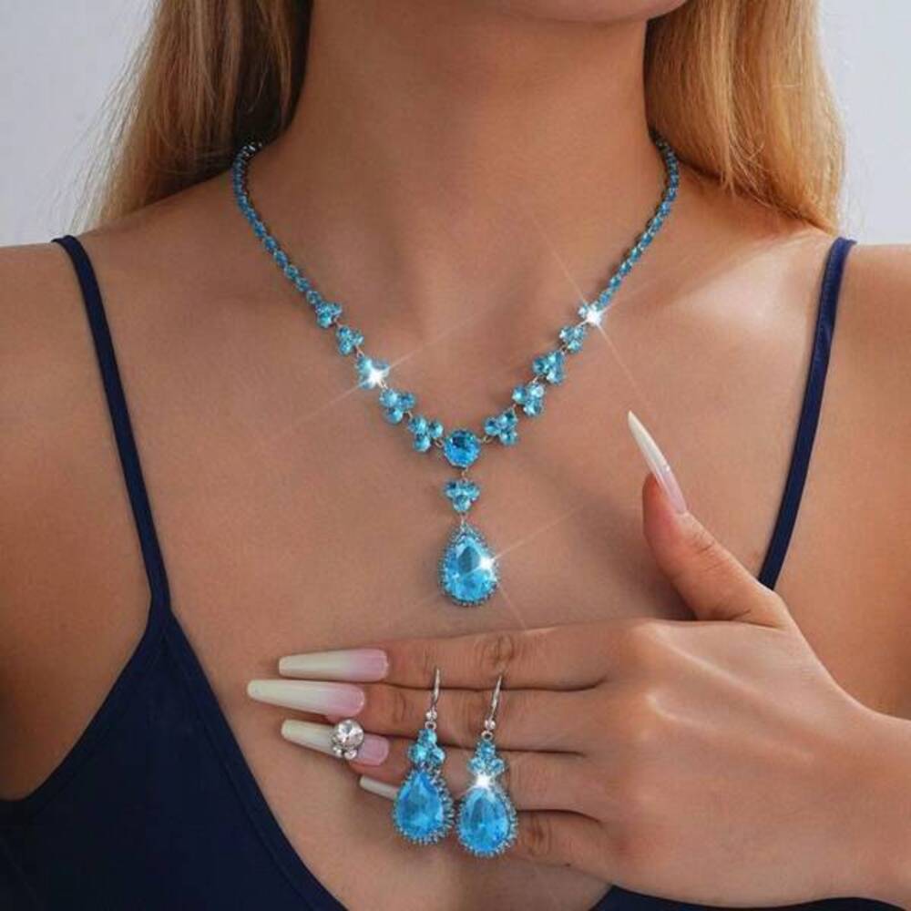 3PC Drop Necklace Earrings Two-Piece Set Bridal Jewelry Suit Minimalist